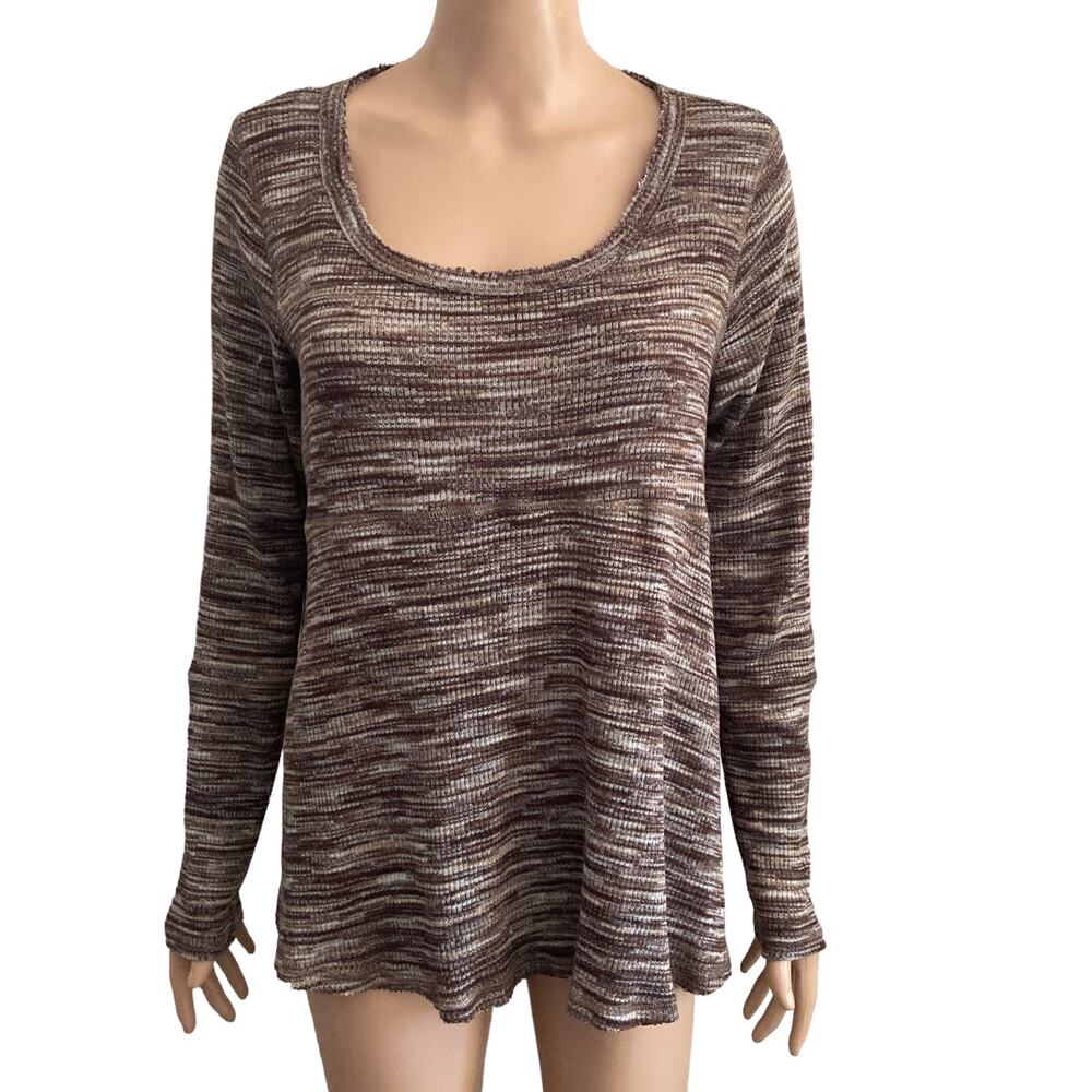 Knox Rose Sweater Womens Medium Brown White Lightweight Heathered Hi Lo